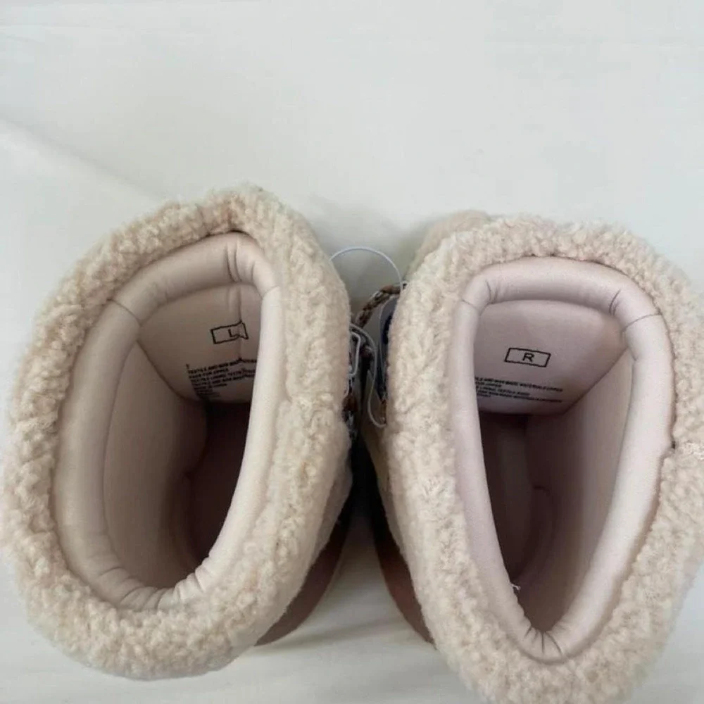Cream & brown platform boots with brown & beige striped laces